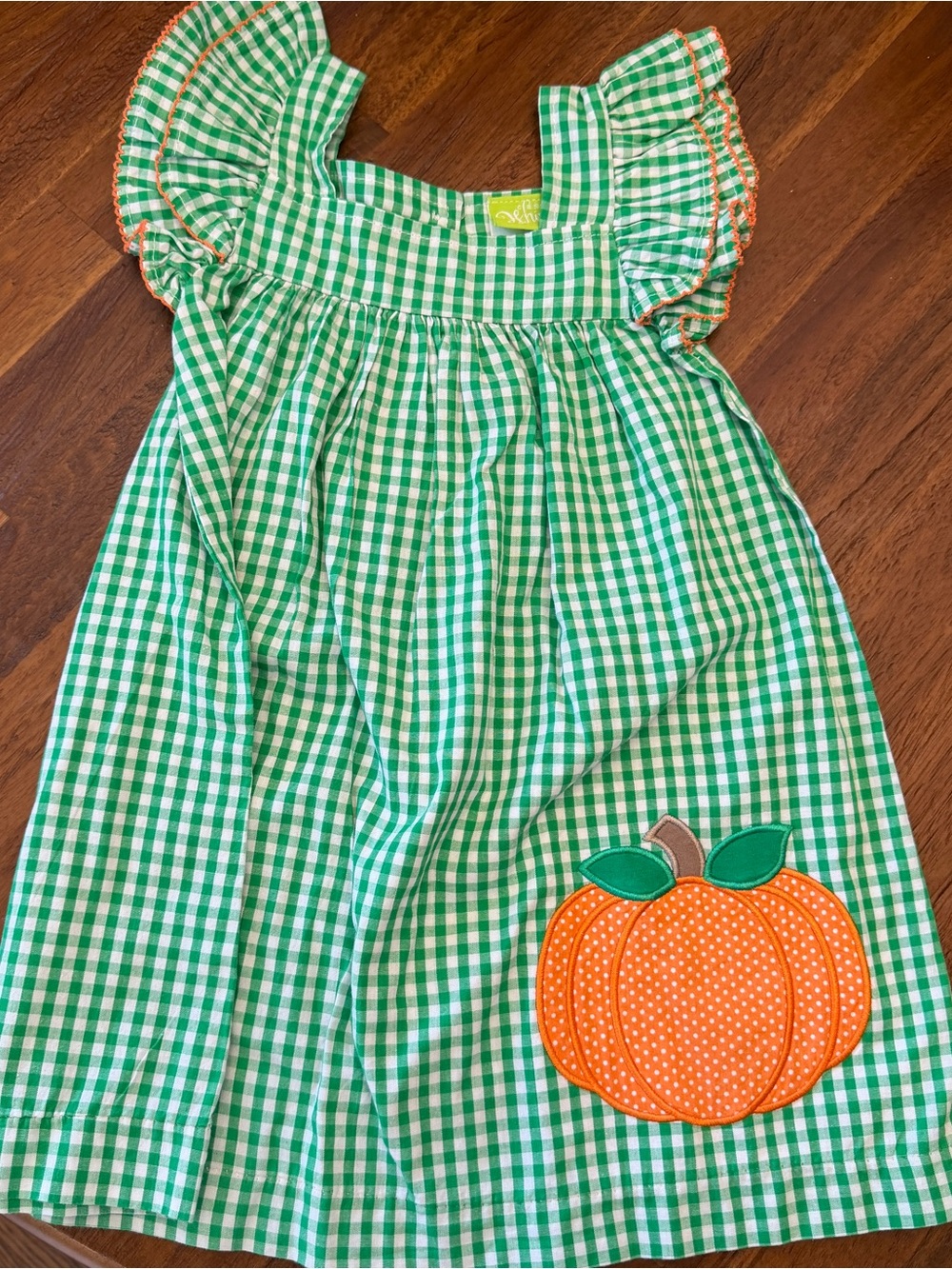 Girls Green Gingham Pumpkin Appliqué Dress - Seasonal Kids Dress